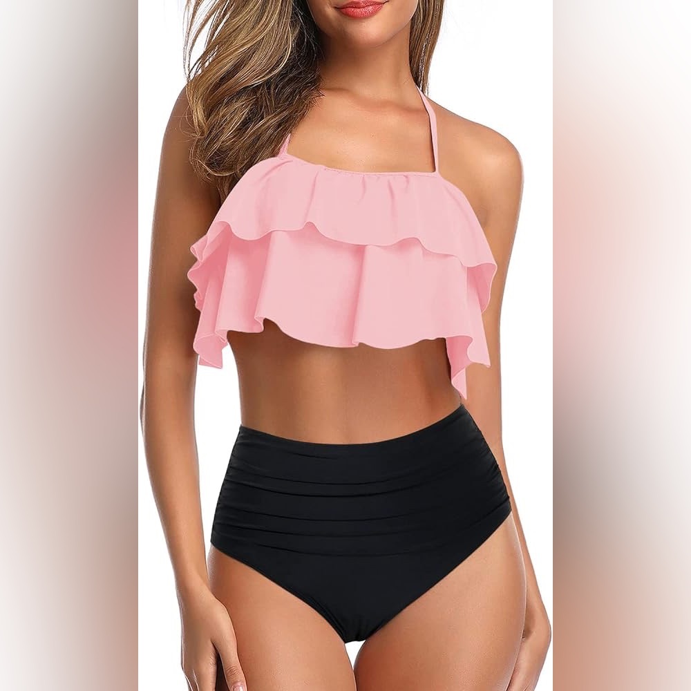 NWT High Waisted Ruffle Halter Bikini